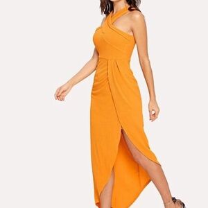 Orange One Shoulder Sleeveless Dress